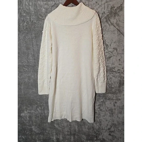 Willow Glenn Women's Cream Textured Cowl Neck Long Sleeve Sweater Dress XL - Picture 6 of 13